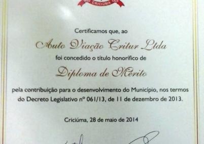 CRITUR recebe Título Honorífico de Diploma de Mérito 